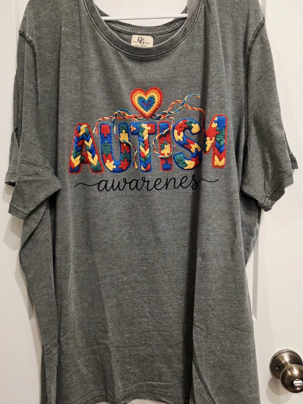 Custom Glitzy Girlz 5XL Autism Awareness Double Sided Short Sleeve Tee